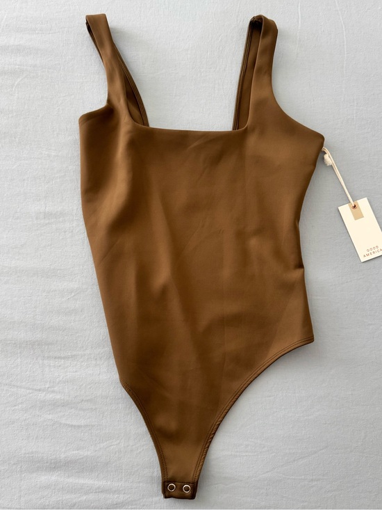 Good American Tops - Good American Taupe Square-Neck One-Piece Bodysuit